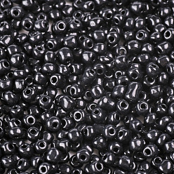 Noir Perles de rocaille en verre, opaque graine de couleurs, petites perles artisanales pour la fabrication de bijoux bricolage, ronde, noir, 4mm, Trou: 1.5 mm, environ 4500 pcs / livre