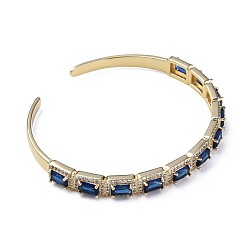 Medium Blue Cubic Zirconia Rectangle Open Cuff Bangle, Real 18K Gold Plated Brass Jewelry for Women, Medium Blue, Inner Diameter: 2-1/4 inch(5.7cm)