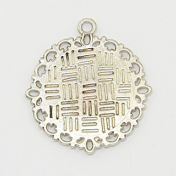 Antique Silver Zinc Alloy Pendant Settings for Cabochon & Rhinestone, DIY Findings for Jewelry Making, Flat Round, Cadmium Free & Nickel Free & Lead Free, Antique Silver, 33.5x30x1.4mm, Hole: 2mm