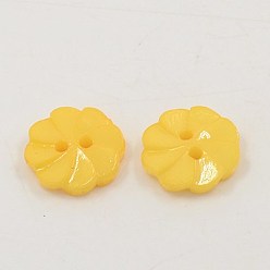 Gold Acrylic Buttons, 2-Hole, Dyed, Flower, Gold, 13x3mm, Hole: 2mm