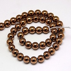 Copper Plated Electroplate Non-magnetic Synthetic Hematite Beads Strands, Round, Grade AAAA, Copper Plated, 3mm, Hole: 1mm, about 127pcs/strand, 16 inch
