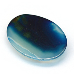 Steel Blue Oval Dyed Natural Striped Agate/Banded Agate Cabochons, Steel Blue, 40x30x6~8mm