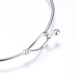 Stainless Steel Color 304 Stainless Steel Bangles, with 201 Stainless Steel Beads, Stainless Steel Color, 2-1/4 inch(54mm)x2-1/2 inch(62.5mm)