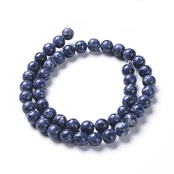 Blue Natural Larvikite Beads Strands, Dyed & Heated, Round, Blue, 8mm, Hole: 1mm, about 44pcs/strand, 15.3 inch(39cm)