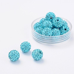 Aquamarine Grade A Rhinestone Pave Disco Ball Beads, for Unisex Jewelry Making, Round, Aquamarine, PP13(1.9~2mm), 16mm, Hole: 1.5mm