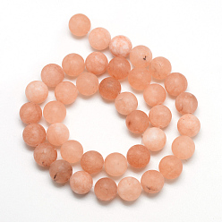 Dark Salmon Natural White Jade Bead Strands, Dyed, Frosted, Round, Dark Salmon, 8~9mm, Hole: 1mm, about 46~48pcs/strand, 14.9 inch