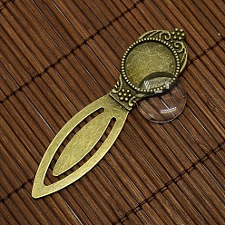 Antique Bronze 18mm Clear Domed Glass Cabochon Cover for Antique Bronze DIY Alloy Portrait Bookmark Making, Lead Free & Nickel Free, Bookmark Cabochon Settings: 80x22mm, Tray: 18mm