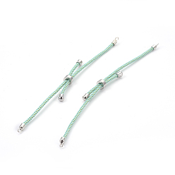 Aigue-marine Fabrication de bracelet coulissant en cordon de nylon réglable, avec les accessoires en laiton, plaqué longue durée, Platine plaqué, aigue-marine, 8-5/8 pouce (22 cm), 2~3.5mm, Trou: 1.5mm