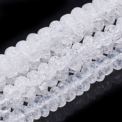White Synthetic Crackle Quartz Beads Strands, Rondelle, White, 8~8.5x4.5~6mm, Hole: 1.2mm, about 87pcs/strand, 15.5 inch