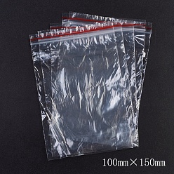 Rouge Sacs en plastique à fermeture éclair, sacs d'emballage refermables, joint haut, sac auto-scellant, rectangle, rouge, 15x10 cm, épaisseur unilatérale : 1.1 mil(0.028mm)