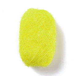 Jaune Fil à crocheter en polyester, fil frotté étincelant, pour lave-vaisselle, torchon, décoration artisanat tricot, jaune, 10~13x0.5mm, 218.72 verge (200m)/rouleau