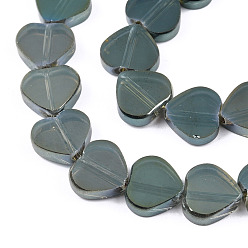 Dark Slate Gray Electroplate Glass Beads Strands, Heart, Dark Slate Gray, 9.5x10.5x3mm, Hole: 0.8mm, about 60pcs/strand, 21.65 inch(55cm)