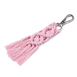 Pink Polycotton(Polyester Cotton) Tassel Big Pendants Decorations, with Platinum Plated Alloy Swivel Clasps, Pink, 150mm~160mm