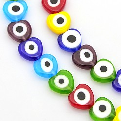 Mixed Color Handmade Evil Eye Lampwork Bead Strands, Flat Round, Mixed Color, 10x10x3mm, Hole: 1mm, about 45pcs/strand, 16 inch