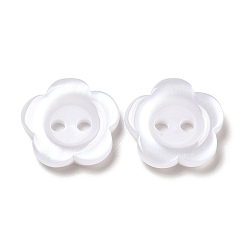 White Resin Buttons, Dyed, Flower, White, 15x3mm, Hole: 1mm