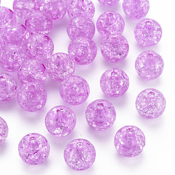 Violet Transparent perles acryliques craquelés, ronde, violette, 12x11mm, Trou: 2mm, environ566 pcs / 500 g.