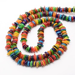 Coloré Disque teint, brins de perles de coquillage d'eau douce naturelles, tessons shell, colorées, 7~13x2~3mm, Trou: 1mm, environ 29.9 pouce