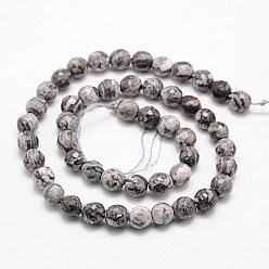 Map Stone Natural Map Stone/Picasso Stone/Picasso Jasper Beads Strands, Faceted, Round, 8mm, Hole: 1mm, about 46pcs/strand, 15.75 inch