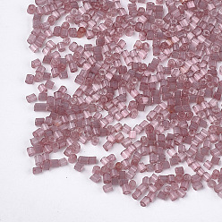 Pale Violet Red Glass Bugle Beads, Round Hole, Imitation Cat Eye, Pale Violet Red, 2~2.5x1.5~2mm, Hole: 0.8mm, about 30000pcs/bag