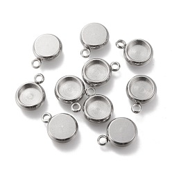 Stainless Steel Color 304 Stainless Steel Pendant Cabochon Settings, Flat Round, Stainless Steel Color, Tray: 6mm, 11x8x3mm, Hole: 1.8mm