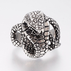 Античное Серебро 304 палец кольца из нержавеющей стали, змея, античное серебро, 17~23 мм