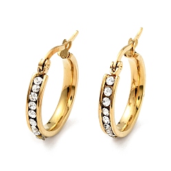 Golden Crystal Rhinestone Hoop Earrings, Vacuum Plating 202 Stainless Steel Earrings with 304 Stainless Steel Pins for Women, Golden, 20.5x3.5mm, Pin: 0.6mm