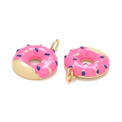 Deep Pink Brass Enamel Pendants, Real 18K Gold Plated, Long-Lasting Plated, Donut, Deep Pink, 18x16x3.3mm, Hole: 3.6mm