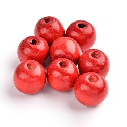 Red Natural Wood Beads, Dyed, Round, Red, 19~20x17.5~18mm, Hole: 4.5mm, about 400pcs/1000g