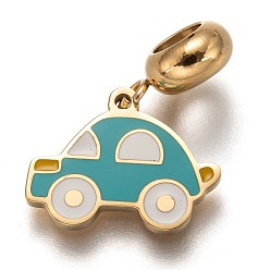 Golden 304 Stainless Steel European Dangle Charms, Large Hole Pendants, with Enamel, Car, Golden, 22mm, Hole: 4.5mm, Pendant: 12.5x16x1.5mm