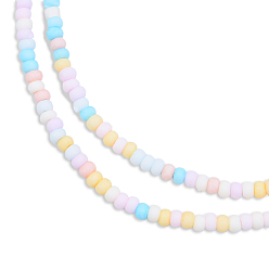 Mixed Color Opaque Spray Painted Glass Bead Strands, Frosted, Flat Round, Colorful, 4~4.5x3mm, Hole: 1mm, about 133~135pcs/strand, 15.43 inch~15.75 inch(39.2~40cm)