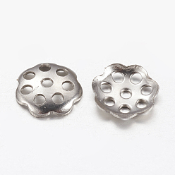 Stainless Steel Color 304 Stainless Steel Bead Caps, Multi-Petal, Flower, 6x6x1mm, Hole: 1mm