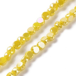 Yellow Electroplate Glass Beads Strands, AB Color Plated, Faceted, Flat Round, Yellow, 4.5x2.5~3mm, Hole: 0.8mm, about 145~150pcs/strand, 21.26''(54cm)