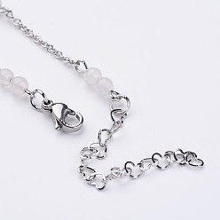 Rose Quartz 304 Stainless Steel Chain Anklets, with Natural Rose Quartz Beads, 9-1/4 inch(235mm)