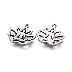 Thai Sterling Silver Plated Tibetan Style Alloy Yoga Theme Pendants, Lotus with Human, Lead Free & Nickel Free & Cadmium Free, Thailand Sterling Silver Plated, 16.5x18x1.5mm, Hole: 1mm