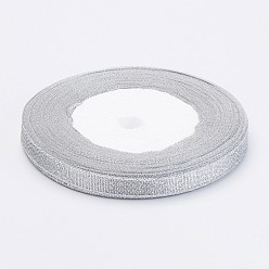 Silver Glitter Metallic Ribbon, Sparkle Ribbon, DIY Material for Organza Bow, Double Sided, Silver Color, Size: about 3/8 inch(10mm) wide, 25yards/roll(22.86m/roll), 10rolls/group, 250yards/group