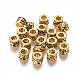 Antique Golden Large Hole Beads, Tibetan Style European Beads, Antique Golden, Lead Free, Cadmium Free and Nickel Free, Column, 8.5x7mm, Hole: 5mm