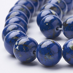 Marine Blue Assembled Synthetic Turquoise and Shell Beads Strands, Dyed, Round, Marine Blue, 12mm, Hole: 1.5mm, about 33pcs/strand, 15.7 inch