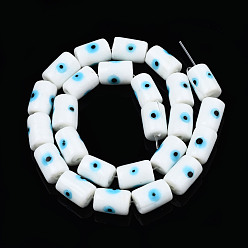 Blanc Main mal de perles au chalumeau des yeux, colonne, blanc, 14x10mm, Trou: 1.2mm, Environ 25 pcs/chapelet, 13.98 pouce (35.5 cm)