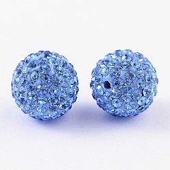 Light Sapphire Polymer Clay Rhinestone Beads, Pave Disco Ball Beads, Grade A, Light Sapphire, PP15(2.1~2.2mm), 14mm, Hole: 1.5mm