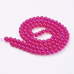 Magenta Imitation Jade Glass Beads Strands, Spray Painted, Round, Magenta, 8mm, Hole: 1.3~1.6mm, about 100pcs/strand, 31.4 inch