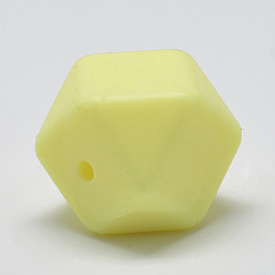Light Yellow Food Grade Eco-Friendly Silicone Beads, Chewing Beads For Teethers, DIY Nursing Necklaces Making, Faceted Cube, Light Yellow, 17x17x17mm, Hole: 2mm