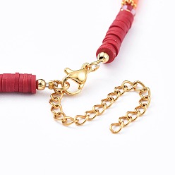 Golden Handmade Polymer Clay Heishi Beads Necklaces, with Glass Beads, Freshwater Pearl Beads and 304 Stainless Steel Twisted Chains, Golden, 15 inch(38.3cm), 4mm