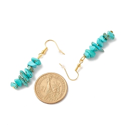 Synthetic Turquoise Synthetic Turquoise Chip Beaded Dangle Earrings, Gemstone Drop Earrings for Women, Brass Jewelry, Golden, 50~54x7~11.5x5~8mm, Pin: 0.7mm