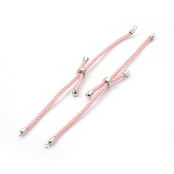 Pink Fabrication de bracelet coulissant en cordon de nylon réglable, avec les accessoires en laiton, plaqué longue durée, Platine plaqué, rose, 8-5/8 pouce (22 cm), 2~3.5mm, Trou: 1.5mm