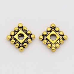 Or Antique  Perles de séparateur de style tibétain , sans cadmium et sans nickel et sans plomb, carrée, Or antique, 7x7x2mm, Trou: 2mm