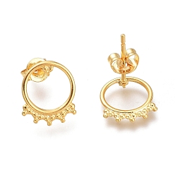 Golden 304 Stainless Steel Stud Earrings, with Ear Nuts, Ring, Golden, 12x10x0.8mm, Pin: 0.7mm