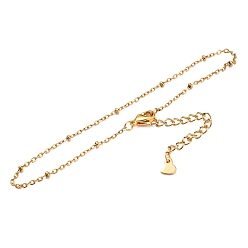Golden 304 Stainless Steel Cable Chain, Satellite Chain Anklets, with Rondelle Beads and Lobster Claw Clasps, Golden, 8-1/8 inch(20.5cm)