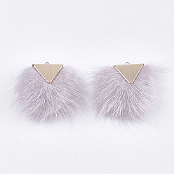 Thistle Faux Mink Fur Tassel Pendant Decorations, with Brass Findings, Light Gold, Thistle, 40~42x20~30x5.5~7mm, Hole: 2mm