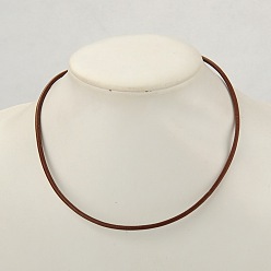 Saddle Brown Cowhide Leather Necklace Making, with Brass Lobster Claw Clasps and Brass Cord Ends, Platinum Metal Color, Saddle Brown, 46x0.3cm