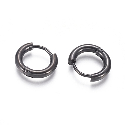 Electrophoresis Black 304 Stainless Steel Huggie Hoop Earrings, Hypoallergenic Earrings, with 316 Surgical Stainless Steel Pin, Electrophoresis Black, 10 Gauge, 12~13x2.5mm, Pin: 1mm, Inner Diameter: 8mm